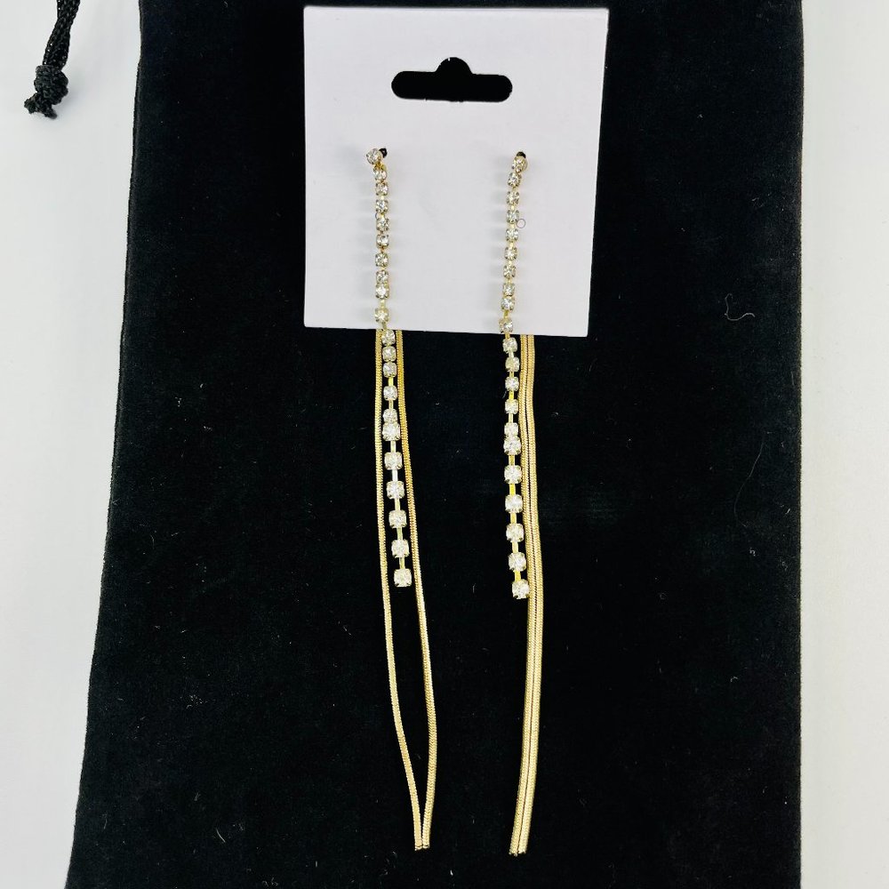 Fashion Jewelry, Rhinestone Gold Earrings